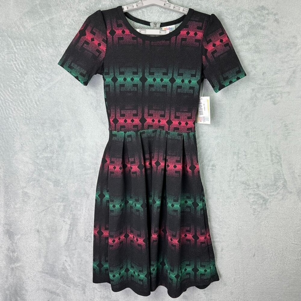 LuLaRoe Amelia Dress XS Black‎ Red Green Midi